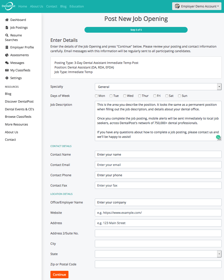 DentalPost Immediate Temp Job Posting