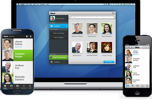 virtual huddle on computer and phones